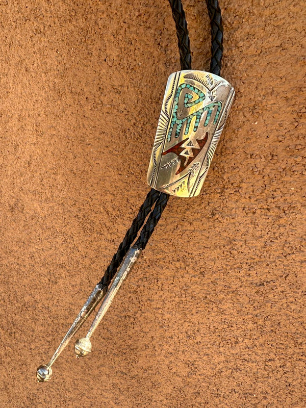 Sterling Silver Old Pawn Bolo with Coral and Turquoise