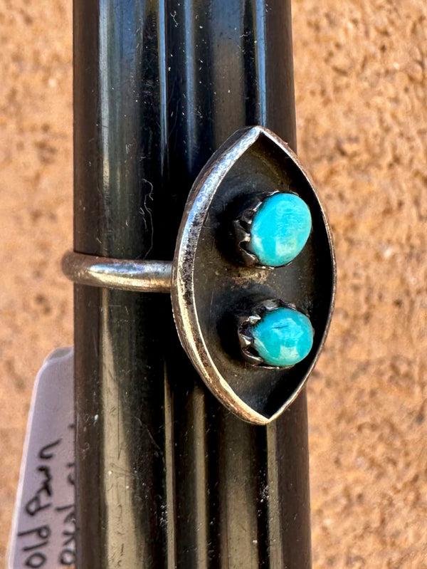 Old Pawn Oval Shaped Sleeping Beauty Turquoise Shadow Box Ring