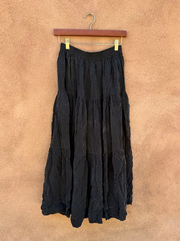 1980's Black Silk Western Maxi Skirt