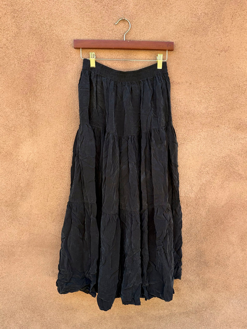 1980's Black Silk Western Maxi Skirt