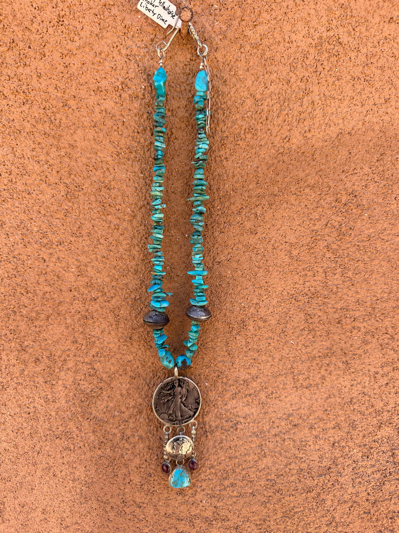 Betty Yellowhorse Turquoise & Walking Liberty Necklace