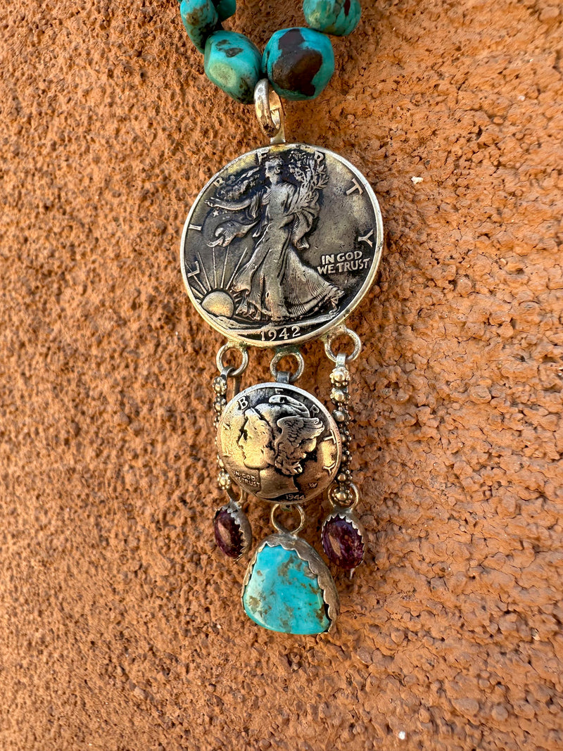 Betty Yellowhorse Turquoise & Walking Liberty Necklace