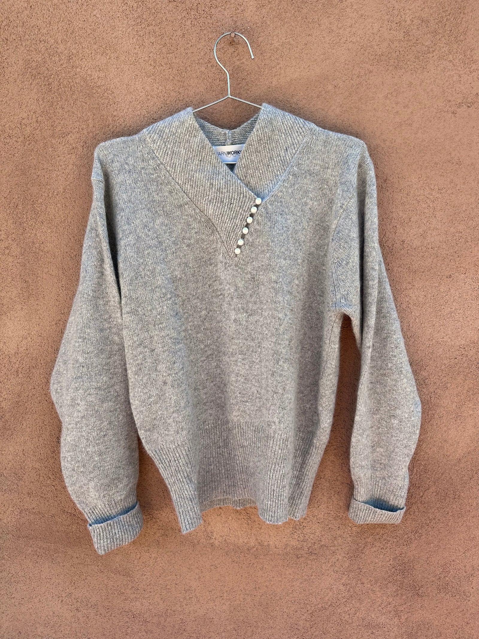 Vintage Lambswool Angora Yarnworks Sweater with Faux Pearls DESERT MOSS VINTAGE
