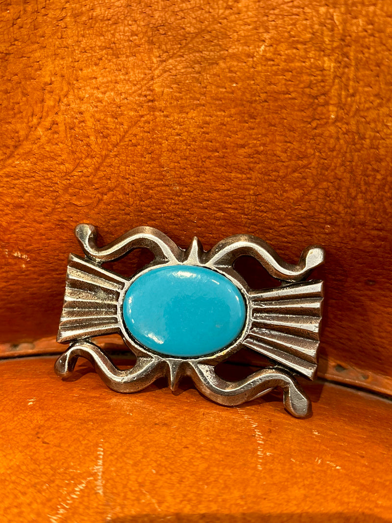 1974 Concho Belt Buckle with Blue Center Stone by James Lind - Wyoming Studio Art Works