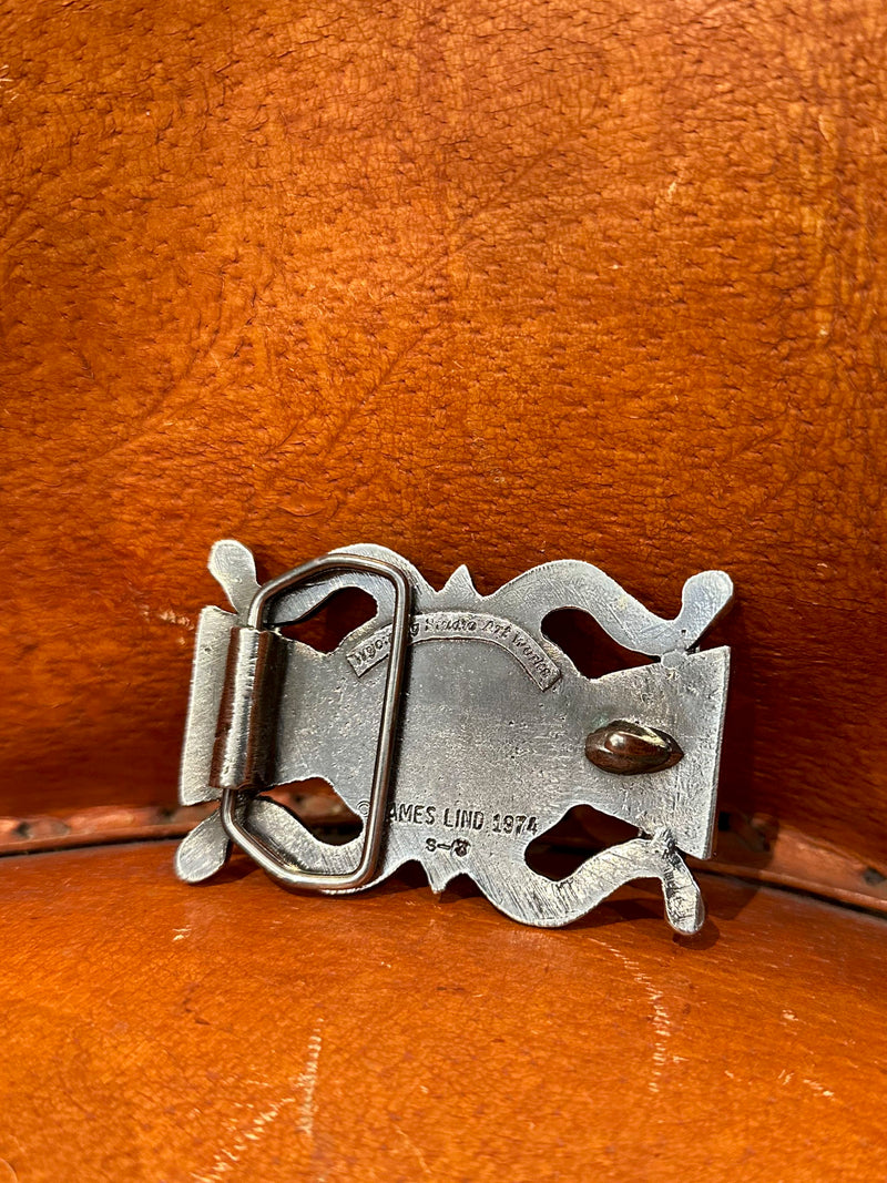 1974 Concho Belt Buckle with Blue Center Stone by James Lind - Wyoming Studio Art Works