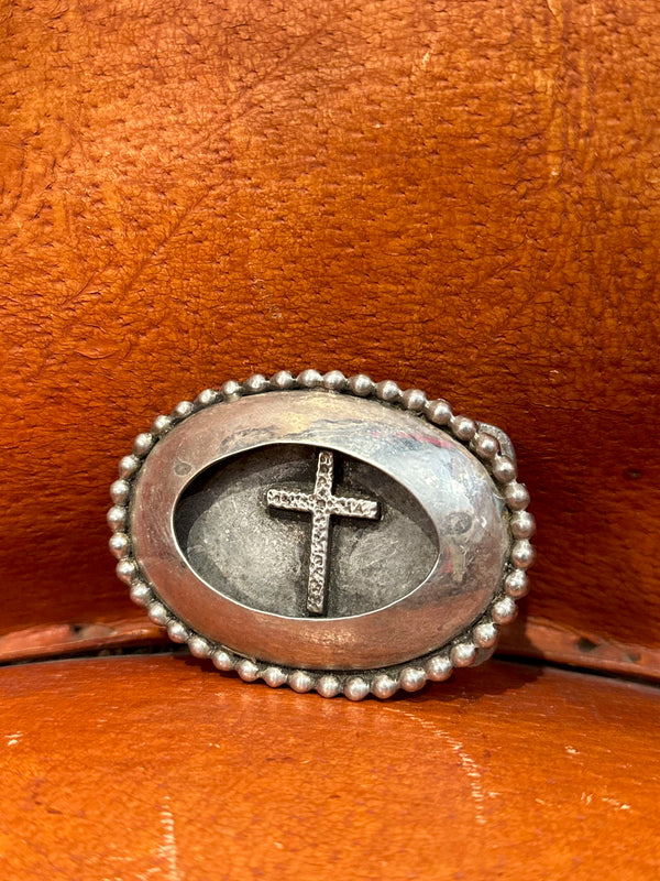 Southwestern Style Sterling Silver Buckle with Inset Cross
