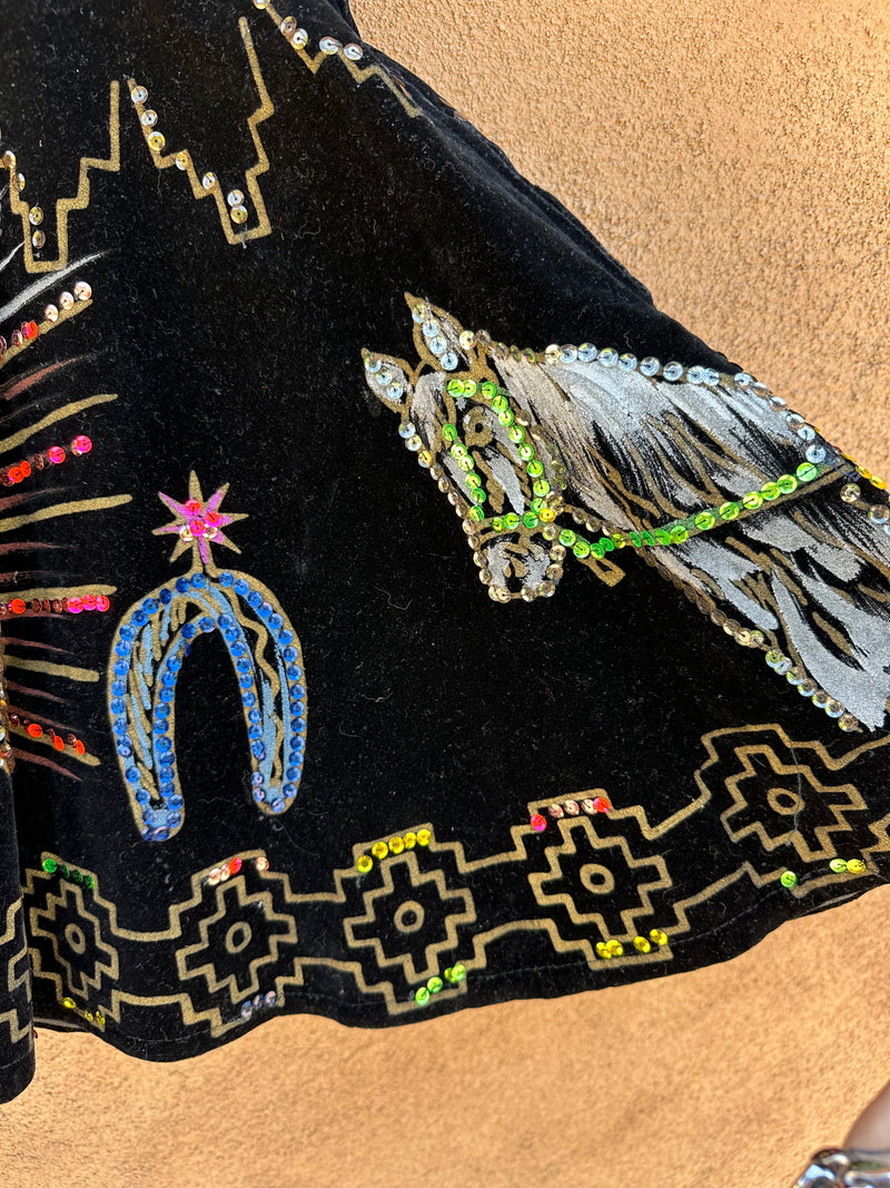 1950's Mexican Skirt with Gold Paint and Sequins on Velvet
