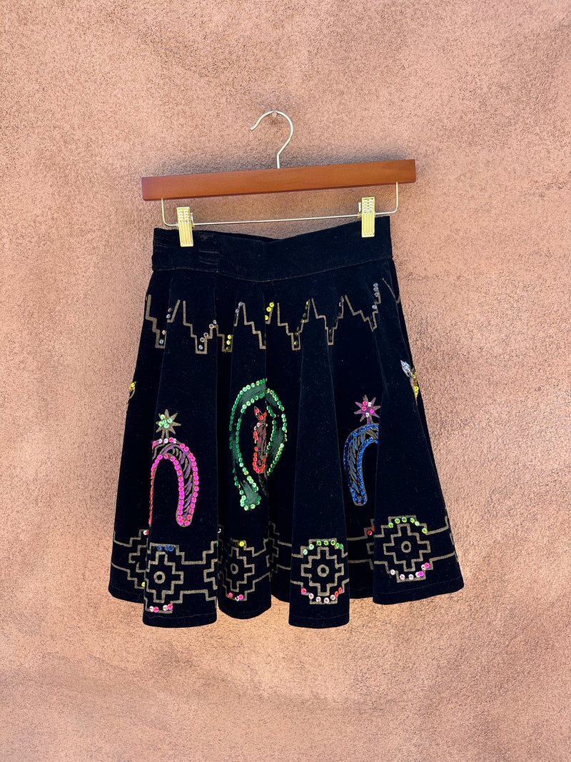 1950's Mexican Skirt with Gold Paint and Sequins on Velvet