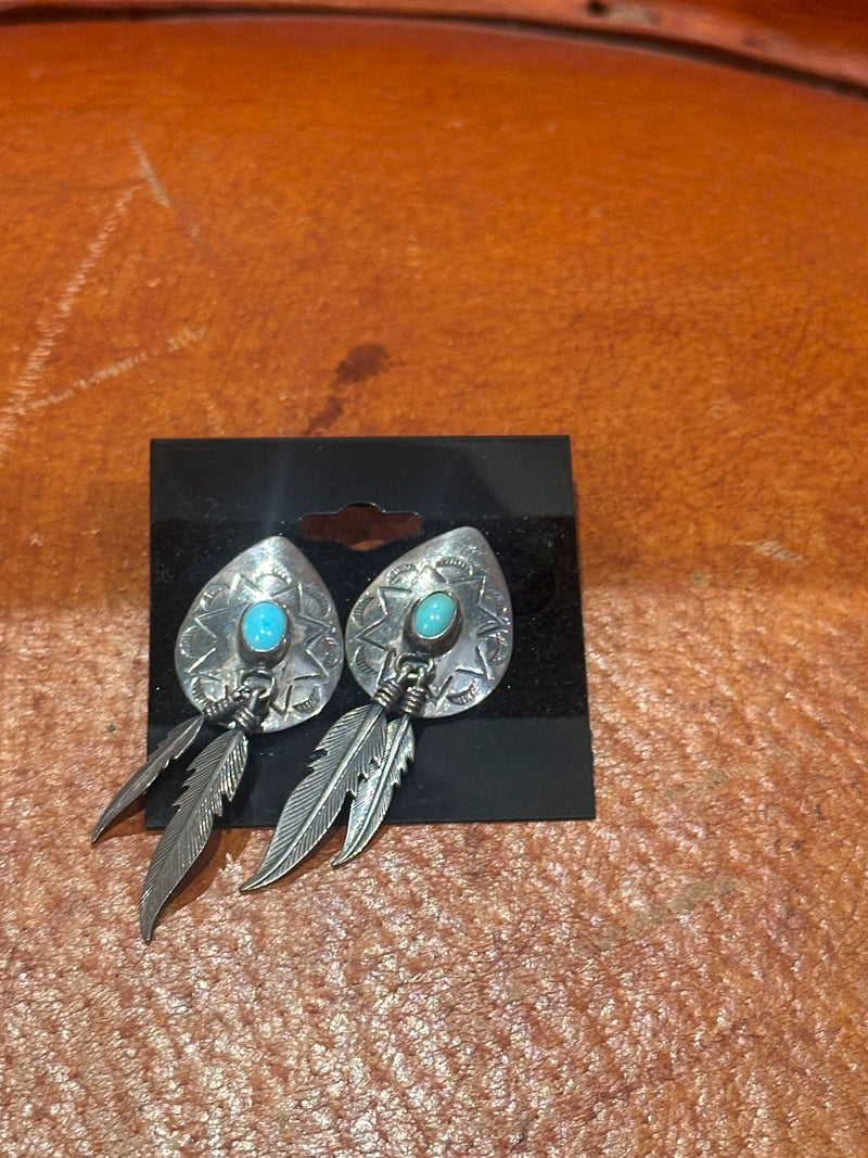 Sleeping Beauty Turquoise Feather Earrings