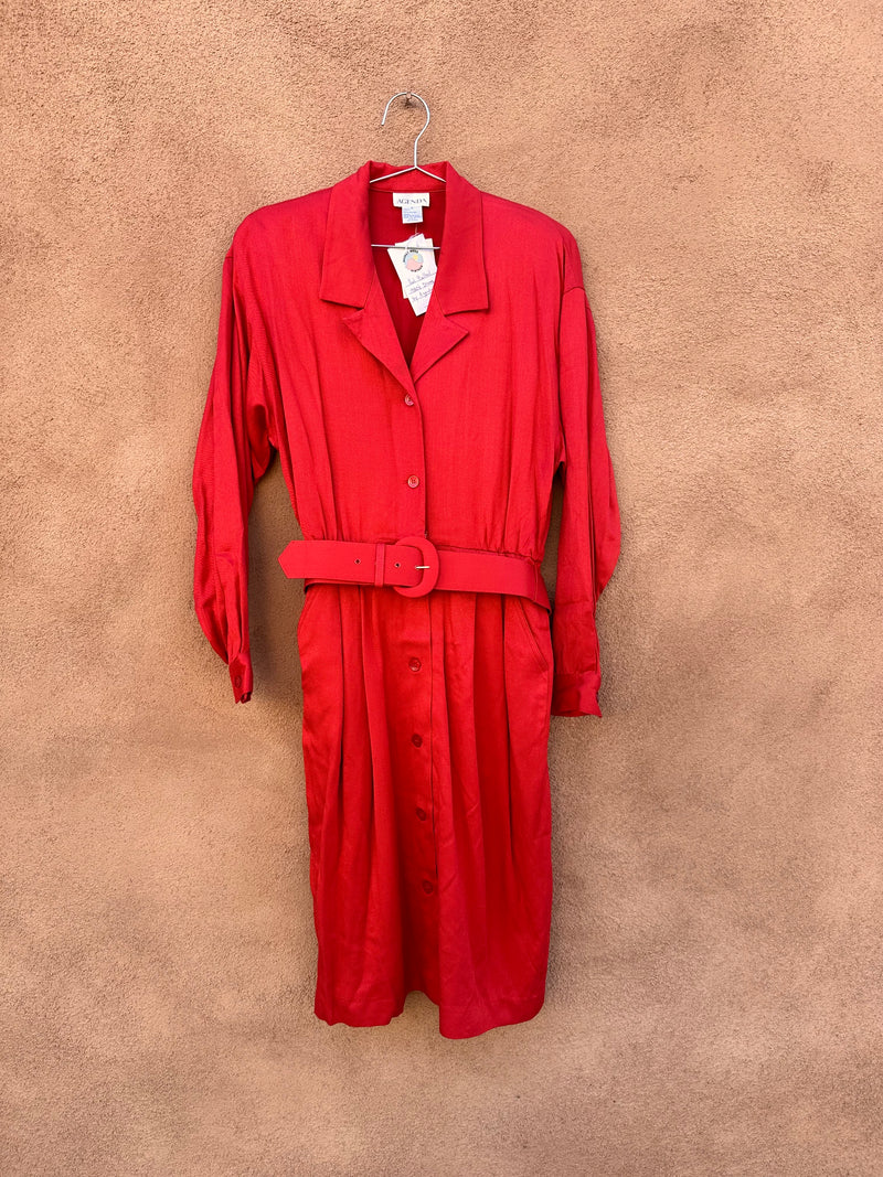 Red Belted 1980's Dress by Agenda