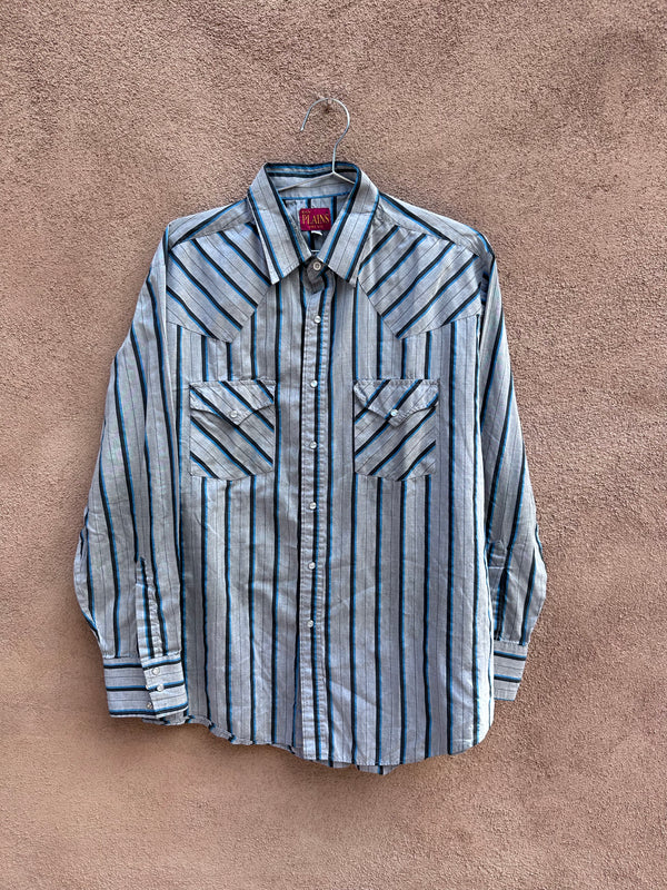 Ely Plains Gray with Blue & Black Striping Shirt - as is