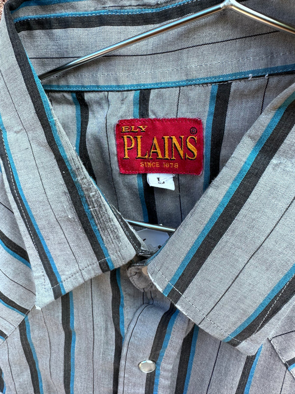 Ely Plains Gray with Blue & Black Striping Shirt - as is