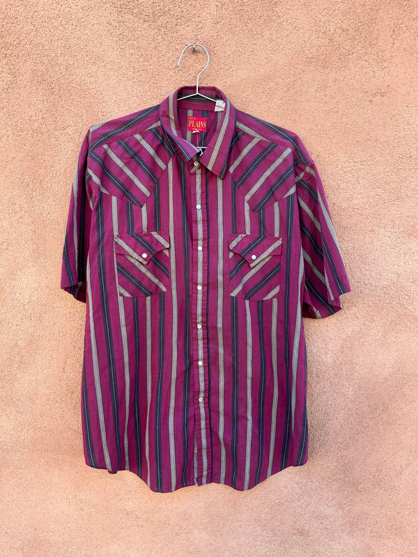 Ely Plains Maroon, Black/Tan Striped Pearl Snap Short Sleeve Shirt