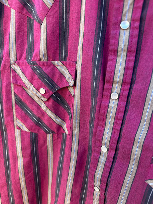 Ely Plains Maroon, Black/Tan Striped Pearl Snap Short Sleeve Shirt
