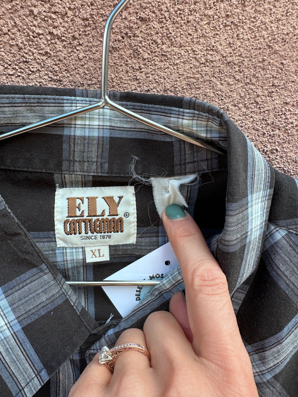 Ely Cattleman Black, Gray, Blue Plaid Western Shirt