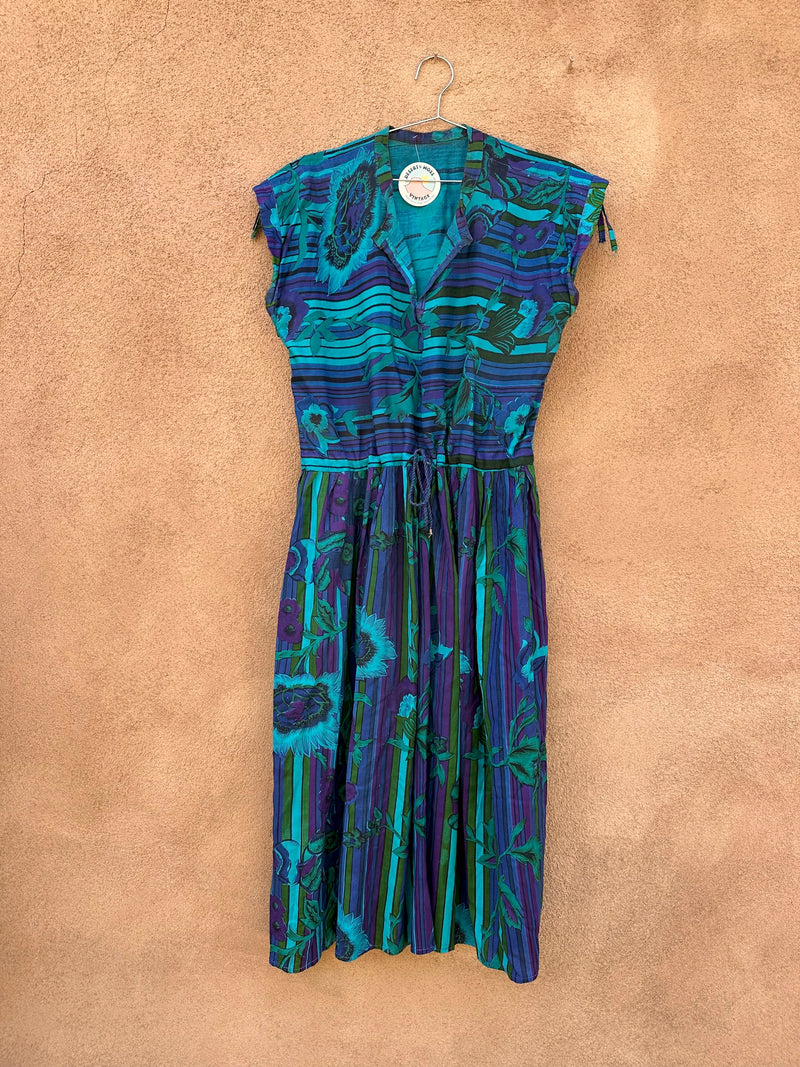Floral Striped Sleeveless Tie Dress