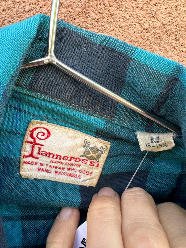 1970's Flannerosi Plaid Rayon Shirt, med (fits smaller)
