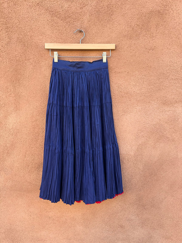 Navy Blue Pleated Broom Skirt with Red Underskirt