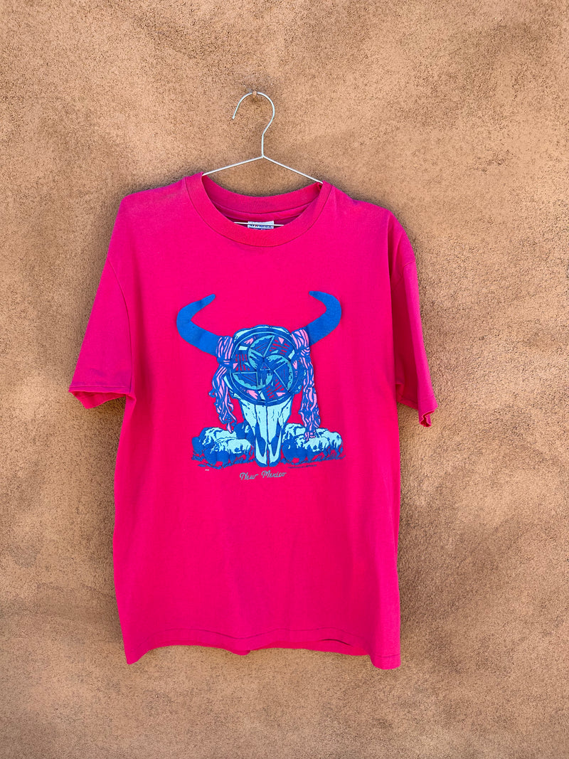 Magenta with Blue Puff Paint Bison T-shirt