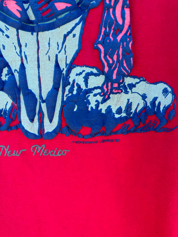 Magenta with Blue Puff Paint Bison T-shirt