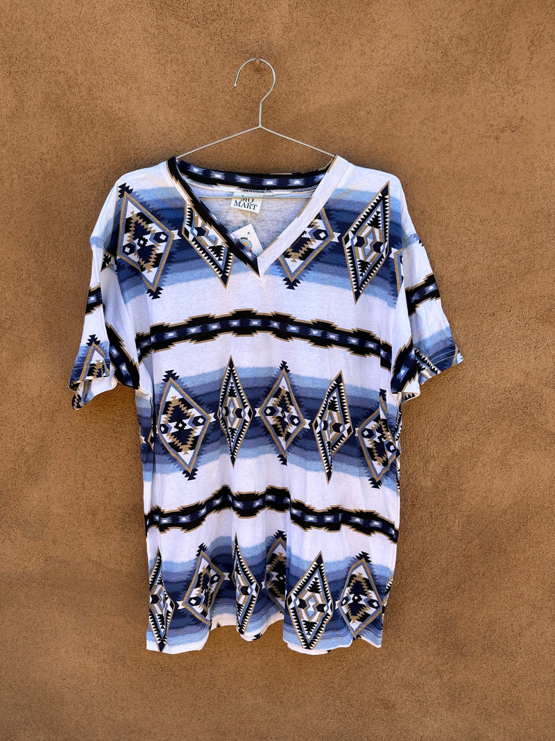 Blue 1980's MoMart Southwest V-neck T-shirt