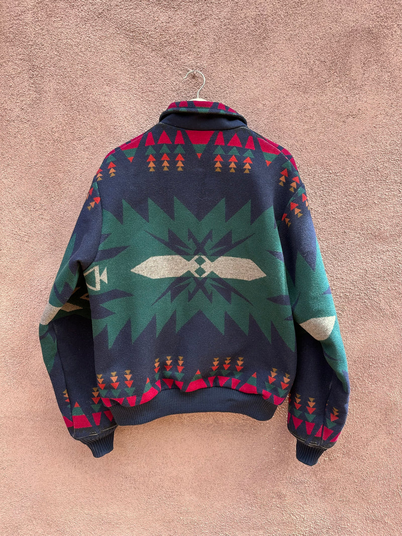 Navy with Red, Gray, Earth Tone and Large Green Geometric Back Pendleton