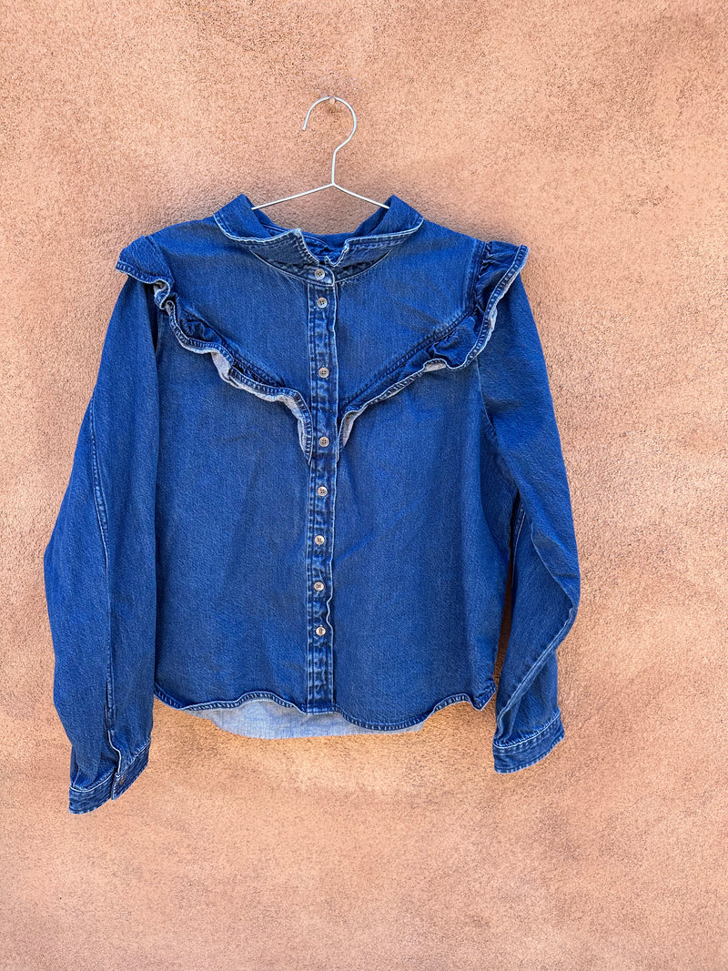 Blue Denim Ruffle Blouse