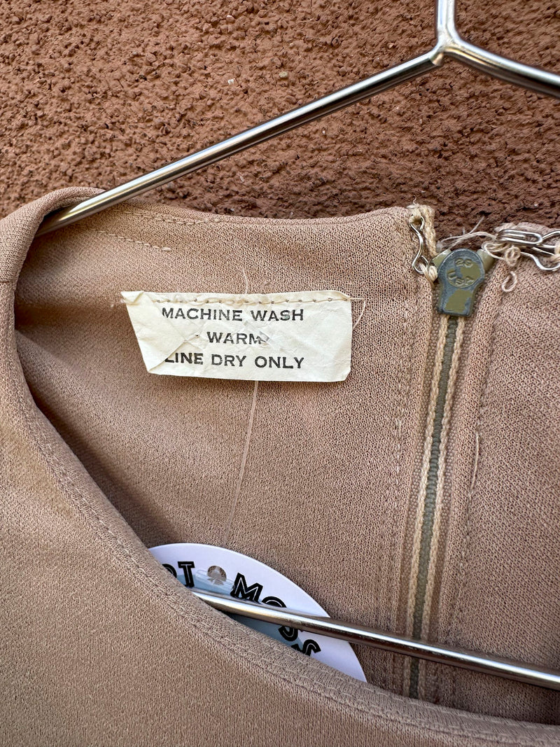 Sheer 1970's Tan Dress with Pleats