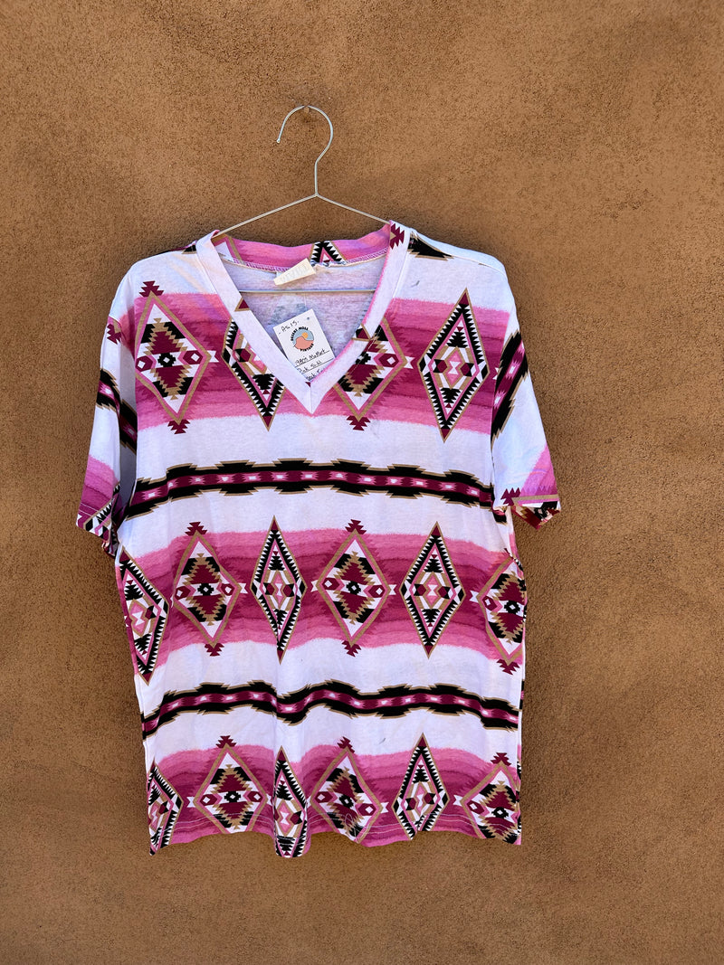 1980's MoMart Pink Southwest V-neck T-shirt - As is