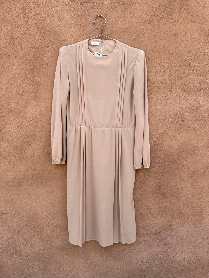 Sheer 1970's Tan Dress with Pleats