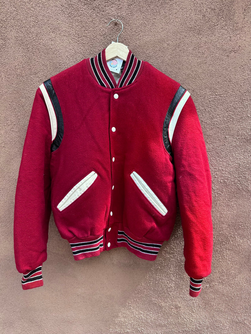1970’s Red Wool with Black/White Leather Letterman Jacket