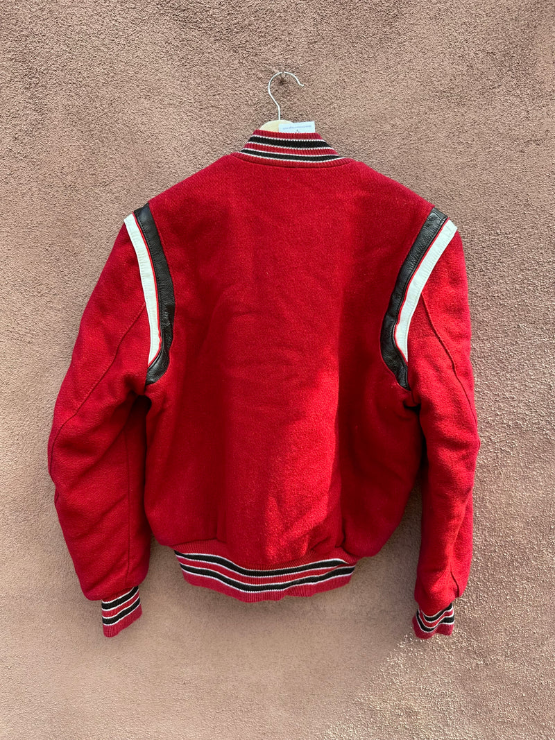 1970’s Red Wool with Black/White Leather Letterman Jacket