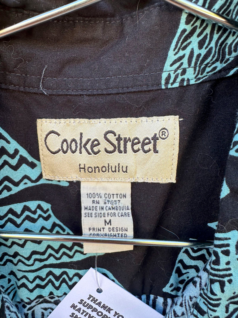 Teal Palm Leaf on Black Cooke St. Shirt
