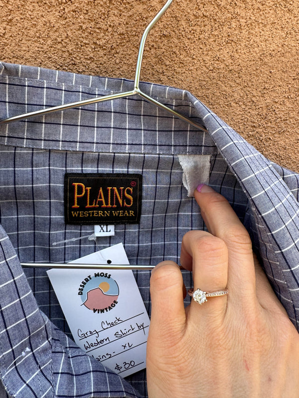Gray Check Western Shirt by Plains - XL