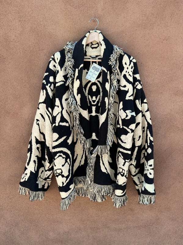 Black & White Cotton Tapestry Jacket with Fringe