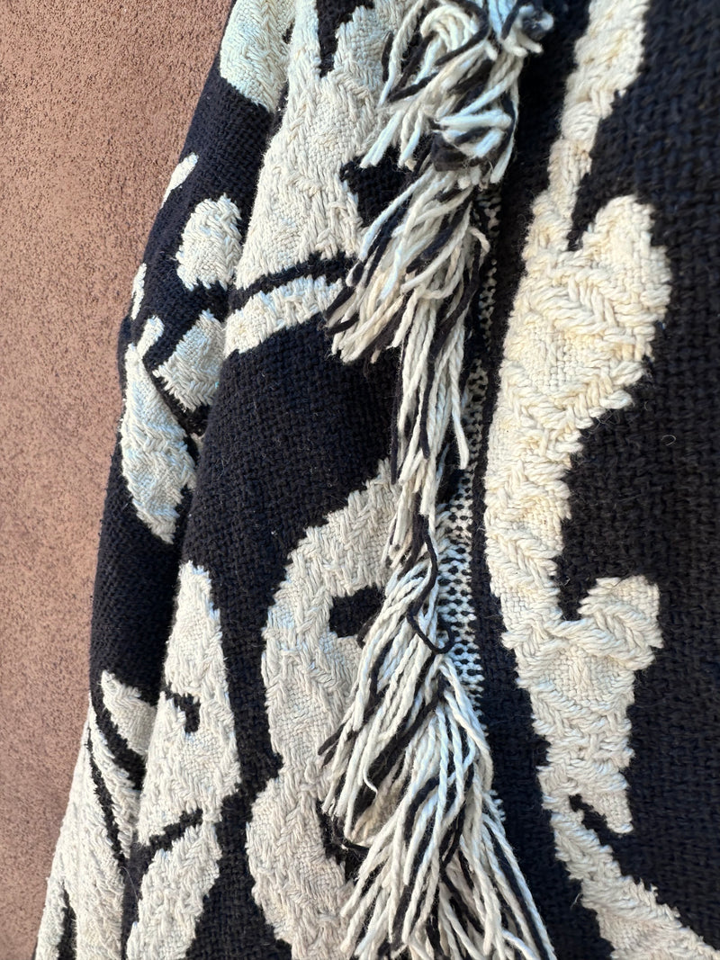 Black & White Cotton Tapestry Jacket with Fringe