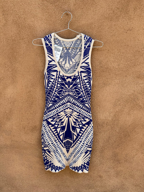 Blue and White Body Con Rayon Blend Dress