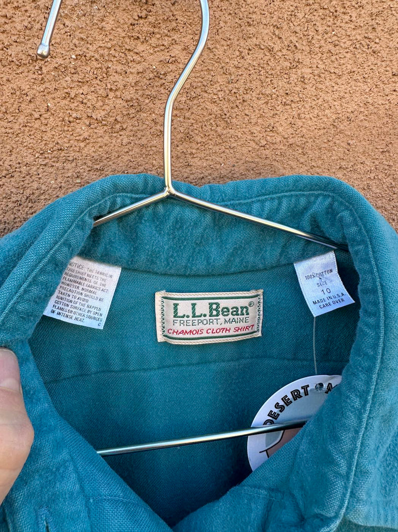Turquoise Cotton Flannel L.L. Bean Blouse, 10, USA