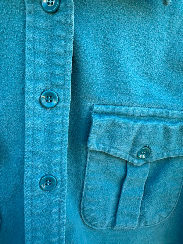 Turquoise Cotton Flannel L.L. Bean Blouse, 10, USA