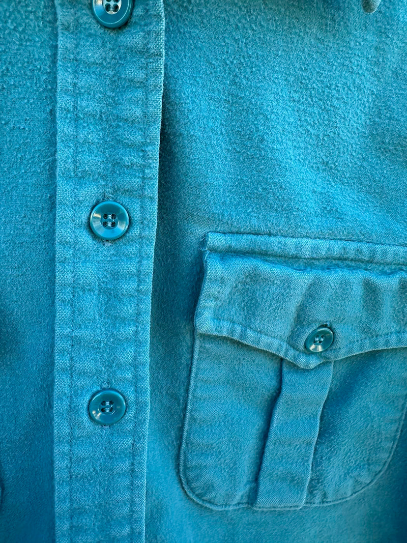 Turquoise Cotton Flannel L.L. Bean Blouse, 10, USA