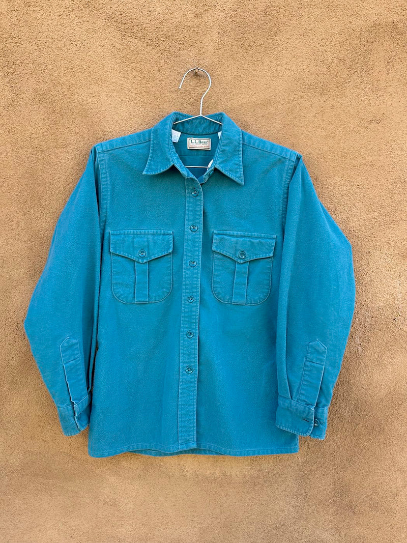 Turquoise Cotton Flannel L.L. Bean Blouse, 10, USA