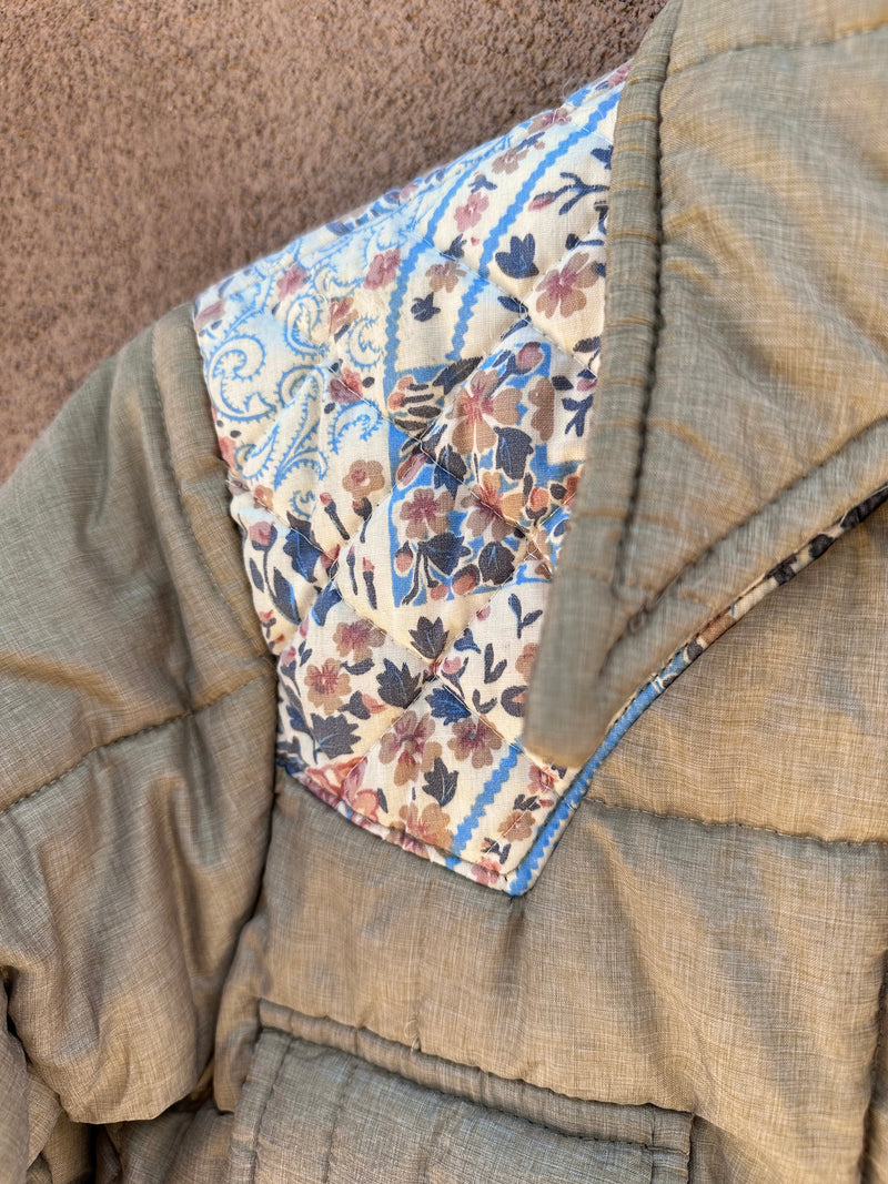Quilted 1970's Jacket w/Floral Yokes