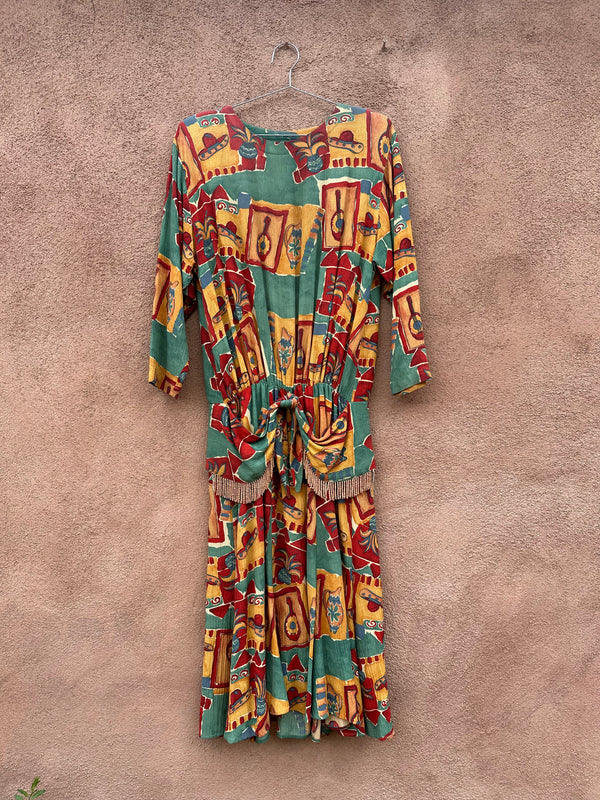 Mexican Themed Rayon Dress - Made in USA