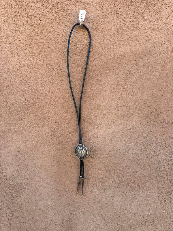 One of a Kind WWII Sterling Silver Carved Badge Bolo Tie - Navajo Code