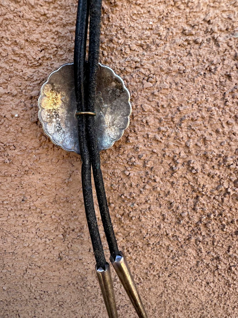 One of a Kind WWII Sterling Silver Carved Badge Bolo Tie - Navajo Code