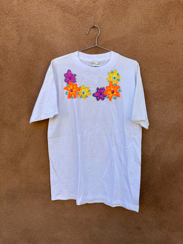 Neon Hibiscus White T-shirt