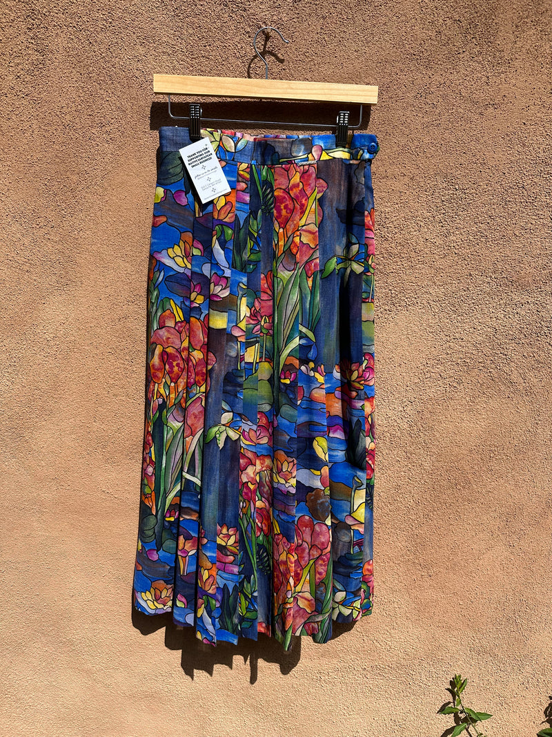Stained Glass Print Pleated Midi Skirt by Geiger