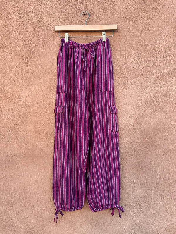 Striped Cotton Cargo Pants - Pink