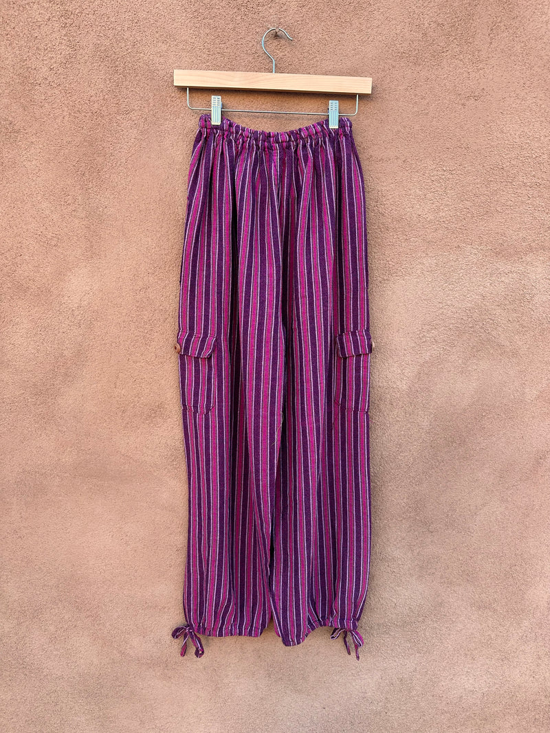 Striped Cotton Cargo Pants - Pink