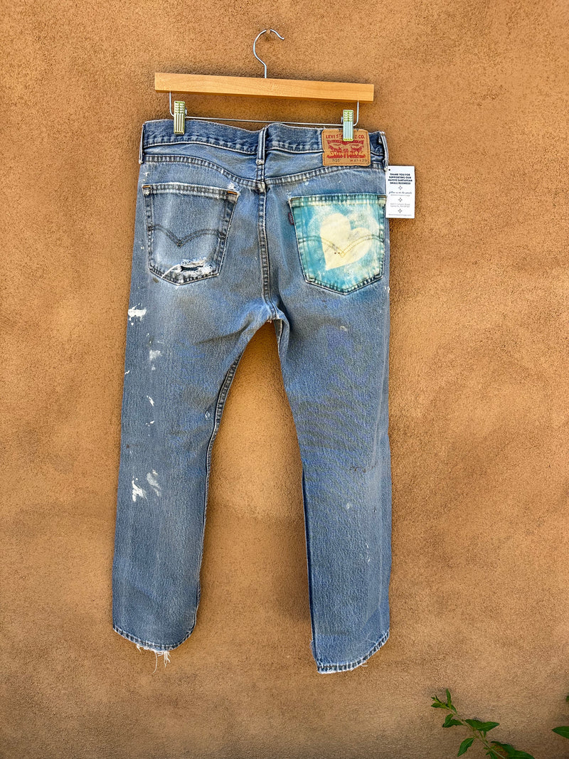 Blue Pocket Heart Artist's Levi's 505 - 33 x 29